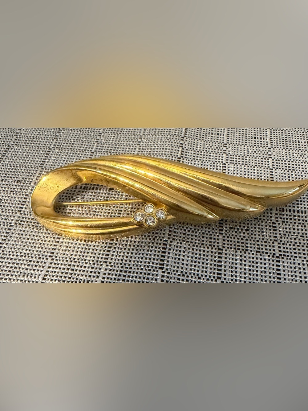Gold-Tone Women’s Brooch with Clear Crystal Accents